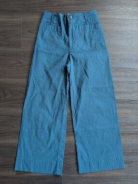 Anthropologie Maeve Teal Colette Cropped Pant Wide Leg High Rise Fall 26